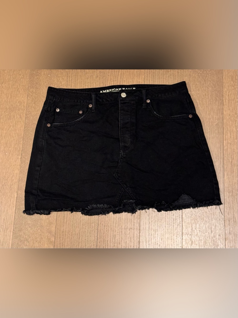 American Eagle Outfitters Black Frayed Hem Denim High Rise Skirt